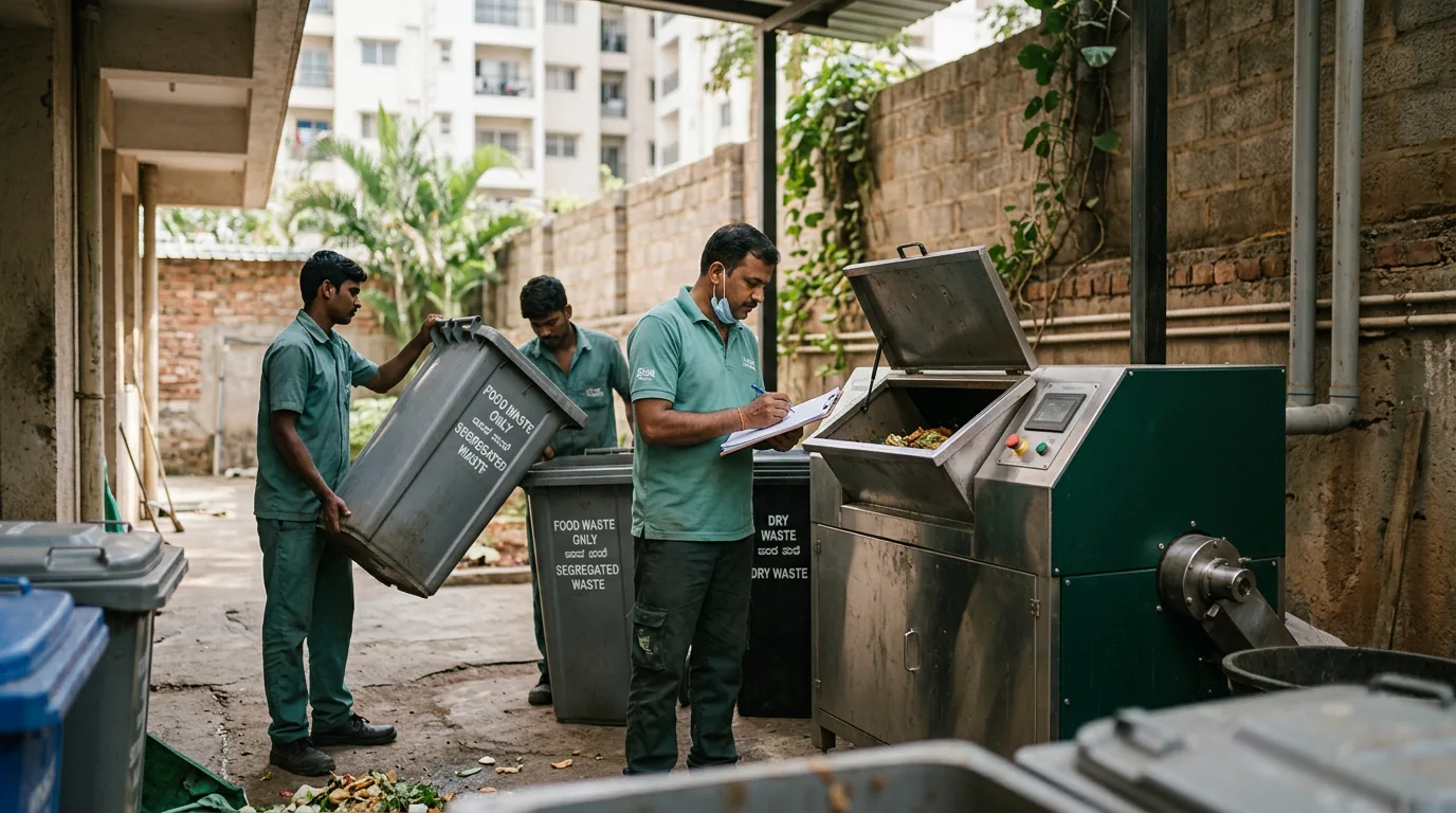 Bulk generator segregated waste in labelled bins