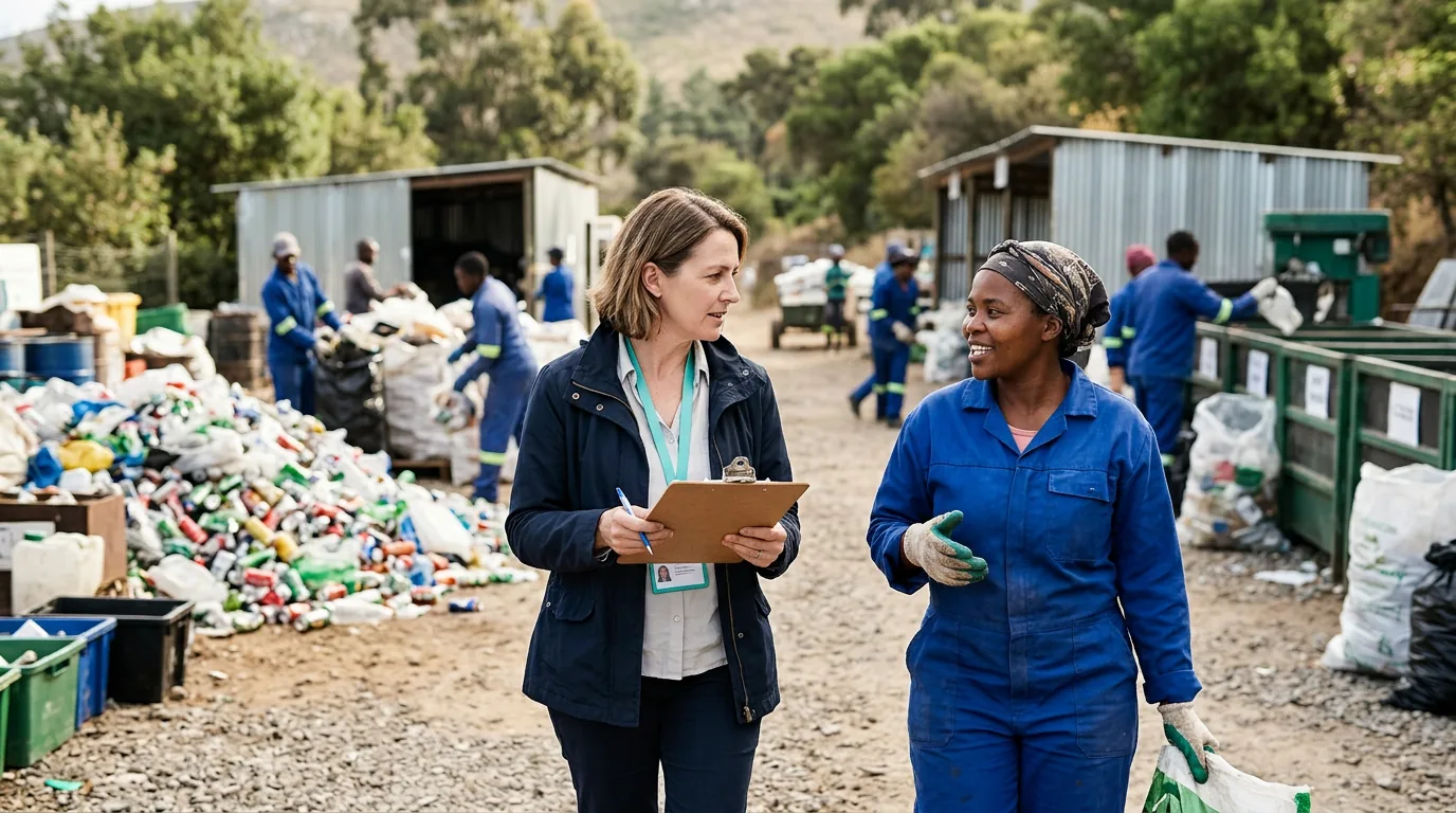 Analyst reviewing waste project monitoring data on dashboards