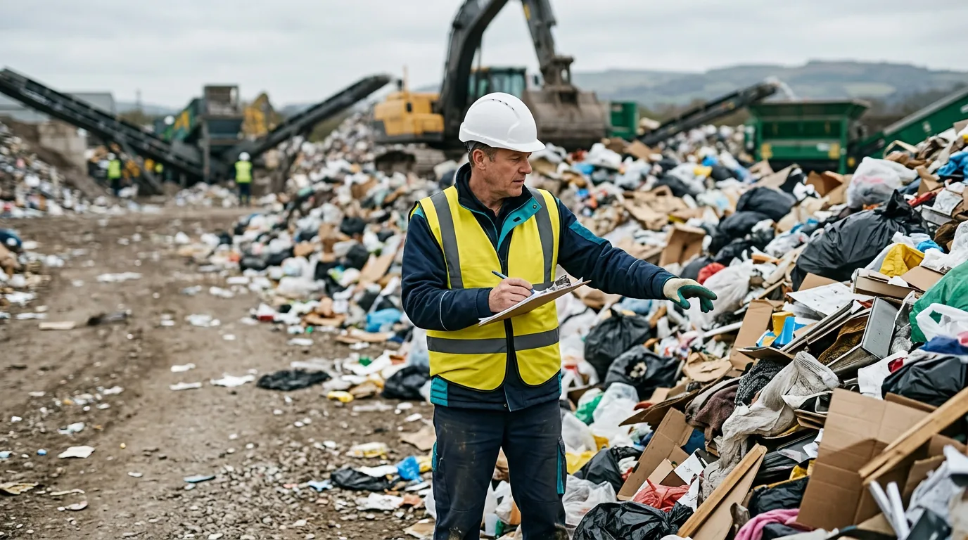 Mixed municipal waste on a mechanical sorting conveyor