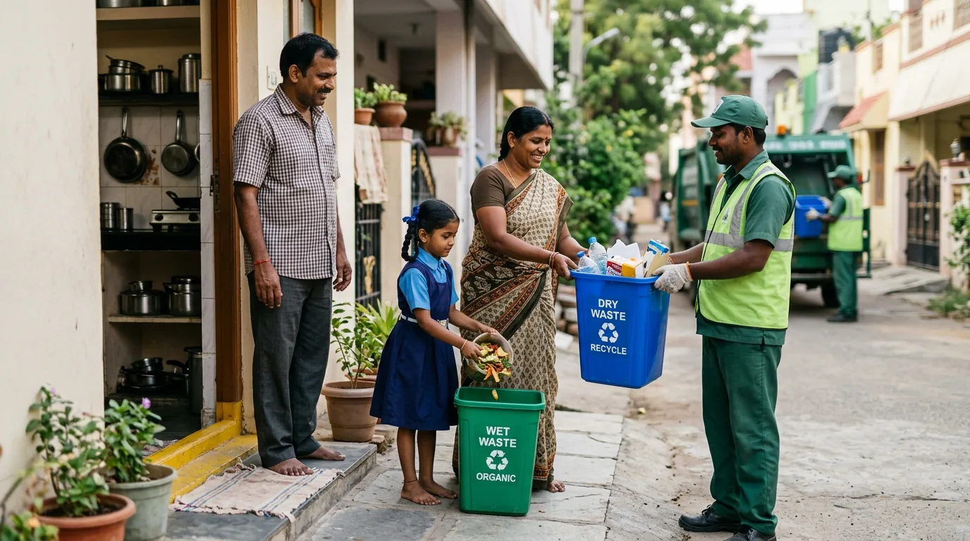 Households separating wet and dry waste at source