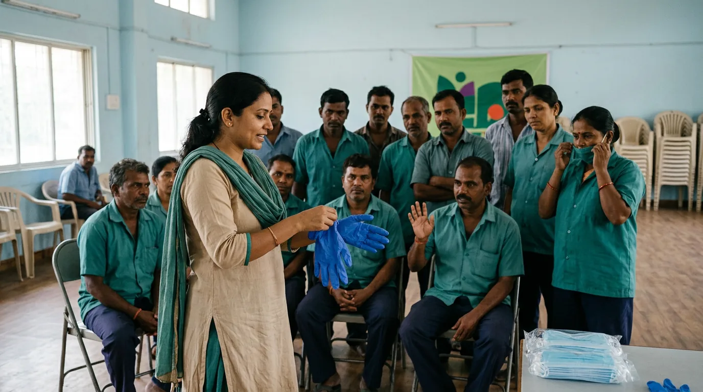 Sanitation staff at a hands-on waste training workshop