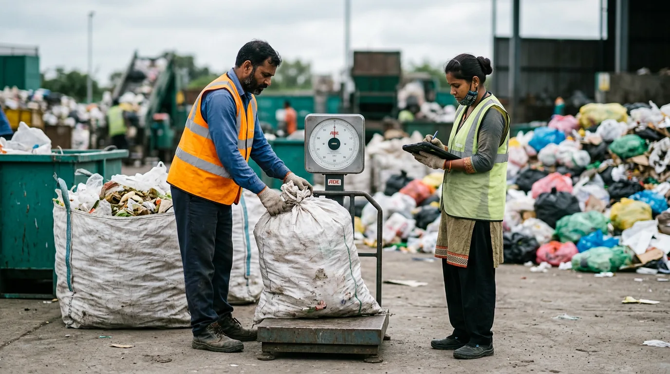 Field team measuring municipal waste generation during a baseline survey