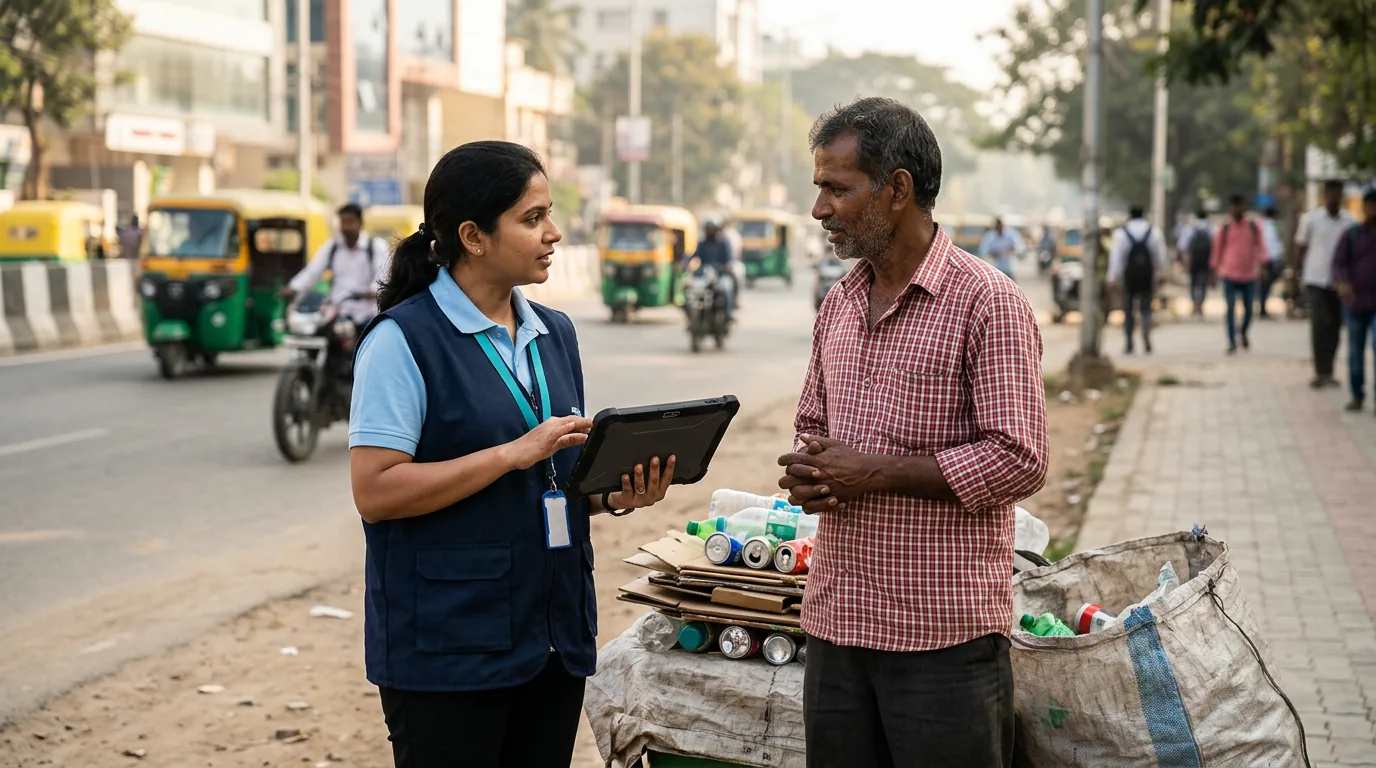 Field team enumerating informal waste-pickers during a baseline survey